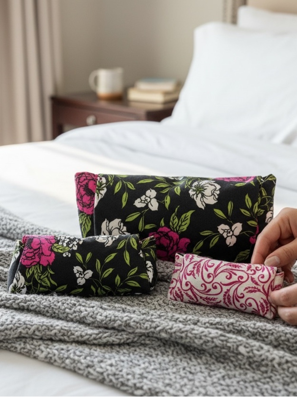 Floral Pink & Black Cosmetic Pouch Set - Picture 2 of 2